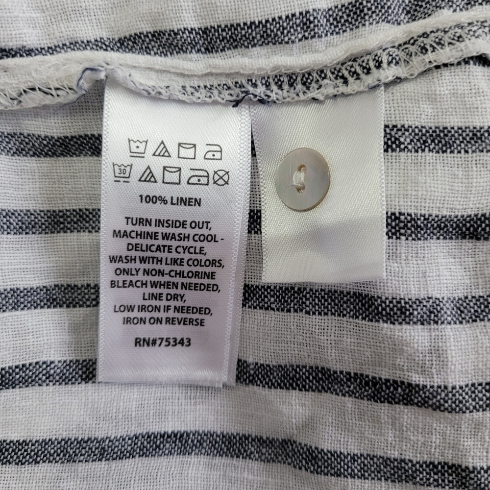 Sigrid Olsen 100% Linen Blue and White Striped Button Down Shirt - Picture 5 of 7